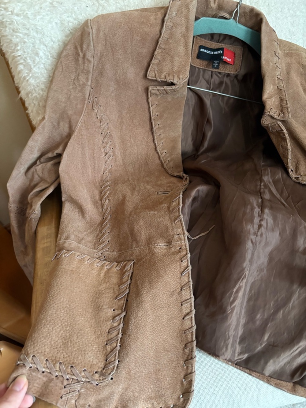 Marcelle Renée brown leather festival jacket